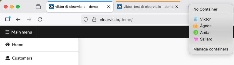 Firefox konténerlapok – két felhasználó egyidejű bejelentkezése